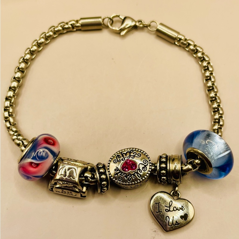 Connections by Hallmark Silver chain Bracelet with Colorful Charms and Heart
